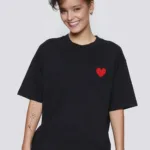 Kalp Baskılı Siyah Oversize Tshirt - M-alttext1