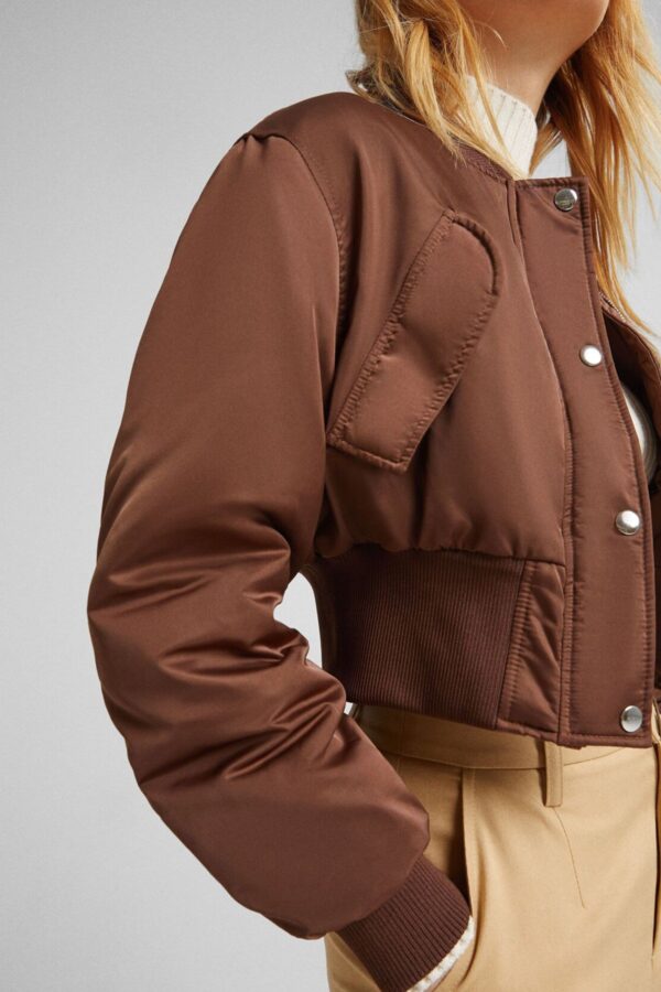 Cropped Satin Bomber Jacket - Görsel 3