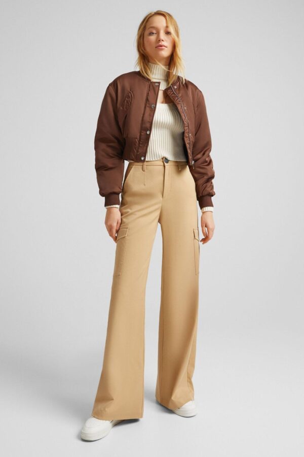 Cropped Satin Bomber Jacket - Görsel 4