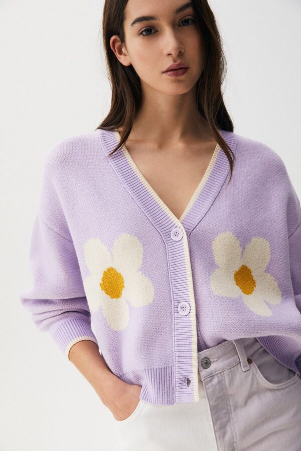 Daisy Jacquard Knit Cardigan - Görsel 3