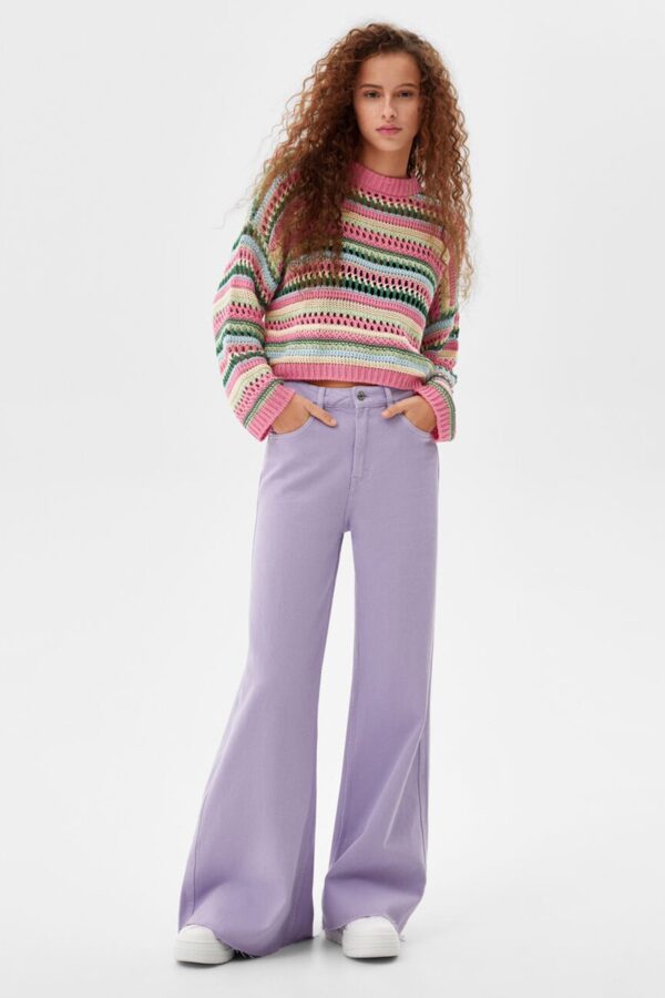 Multicolored Open-Knit Crewneck Sweater - Görsel 3