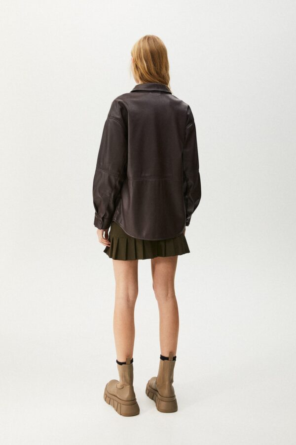 Faux Leather Overshirt With Pocket - Görsel 2