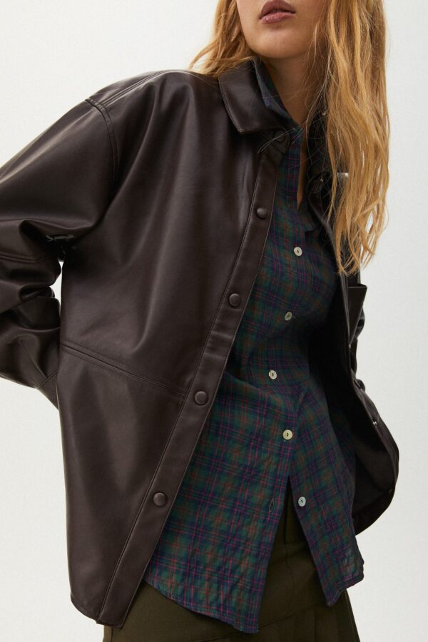 Faux Leather Overshirt With Pocket - Görsel 3