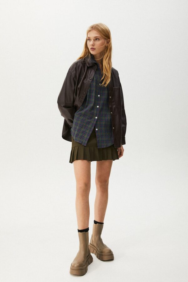 Faux Leather Overshirt With Pocket - Görsel 4