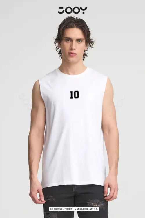 10 Numara Baskılı Antrenman Sporcu Atleti Oversize Kolsuz T-Shirt
