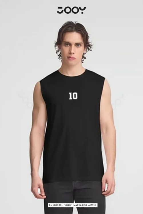 10 Numara Baskılı Antrenman Sporcu Atleti Oversize Kolsuz T-Shirt