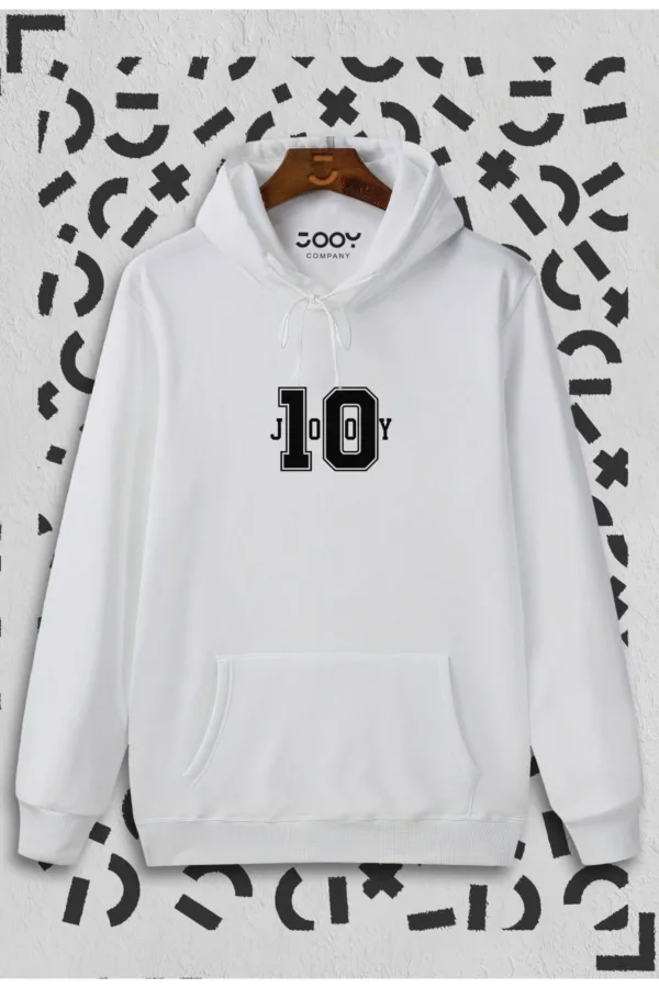 10 Numara Baskılı Beyaz Kapüşonlu Sweatshirt - L-alttext2