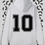 10 Numara Baskılı Beyaz Kapüşonlu Sweatshirt - L-alttext1