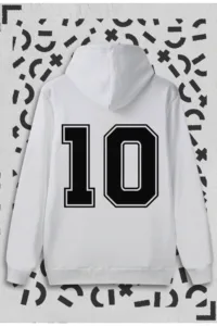 10 Numara Baskılı Beyaz Kapüşonlu Sweatshirt-alttext1