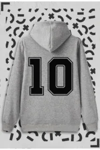 10 Numara Baskılı Gri Kapüşonlu Sweatshirt-alttext1