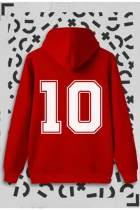 10 Numara Baskılı Kırmızı Kapüşonlu Sweatshirt-alttext1