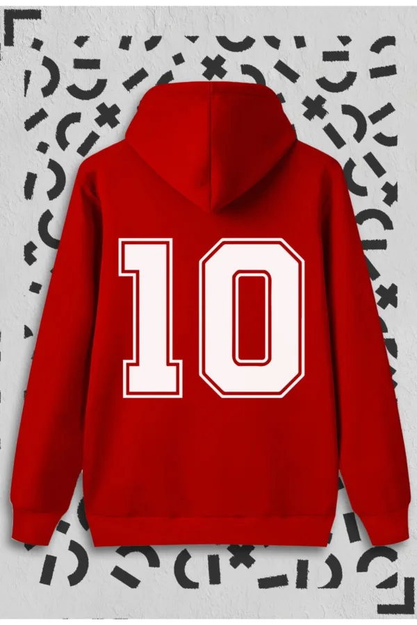 10 Numara Baskılı Kırmızı Kapüşonlu Sweatshirt - XL-alttext1