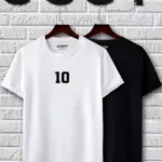 10 Numara Baskılı Siyah Beyaz Oval Kesim Tshirt 2'li Set - L-alttext1