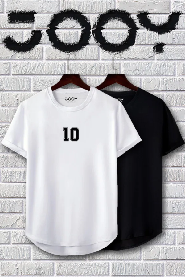 10 Numara Baskılı Siyah Beyaz Oval Kesim Tshirt 2'li Set - L-alttext1