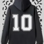 10 Numara Baskılı Siyah Kapüşonlu Sweatshirt - XL-alttext1