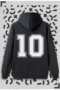 10 Numara Baskılı Siyah Kapüşonlu Sweatshirt-alttext1