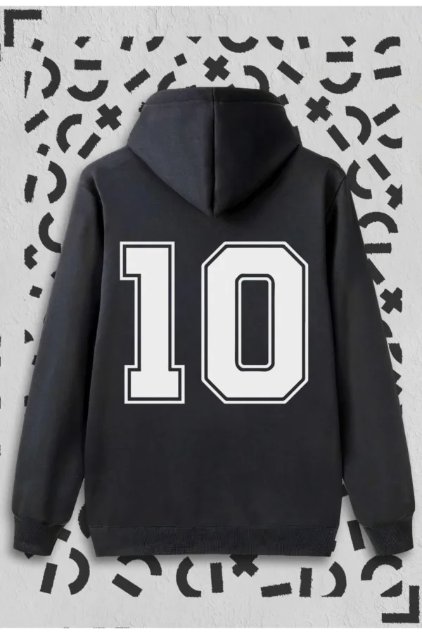 10 Numara Baskılı Siyah Kapüşonlu Sweatshirt - XL-alttext1