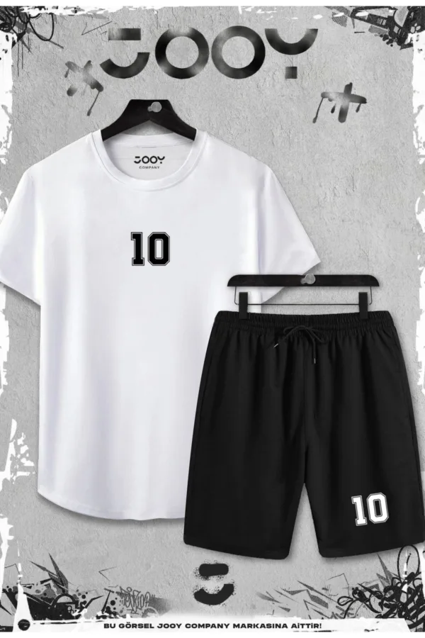 2'li 10 Numara Slim Fit Beyaz Tshirt - Siyah Şortlu Takım - XL-alttext1
