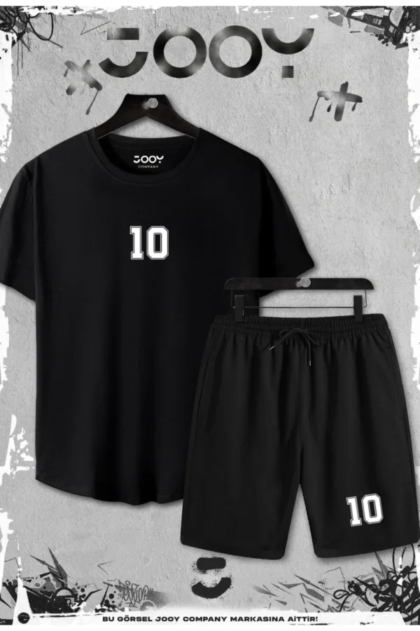 2'li 10 Numara Slim Fit Siyah Tshirt - Siyah Şortlu Takım - S-alttext1