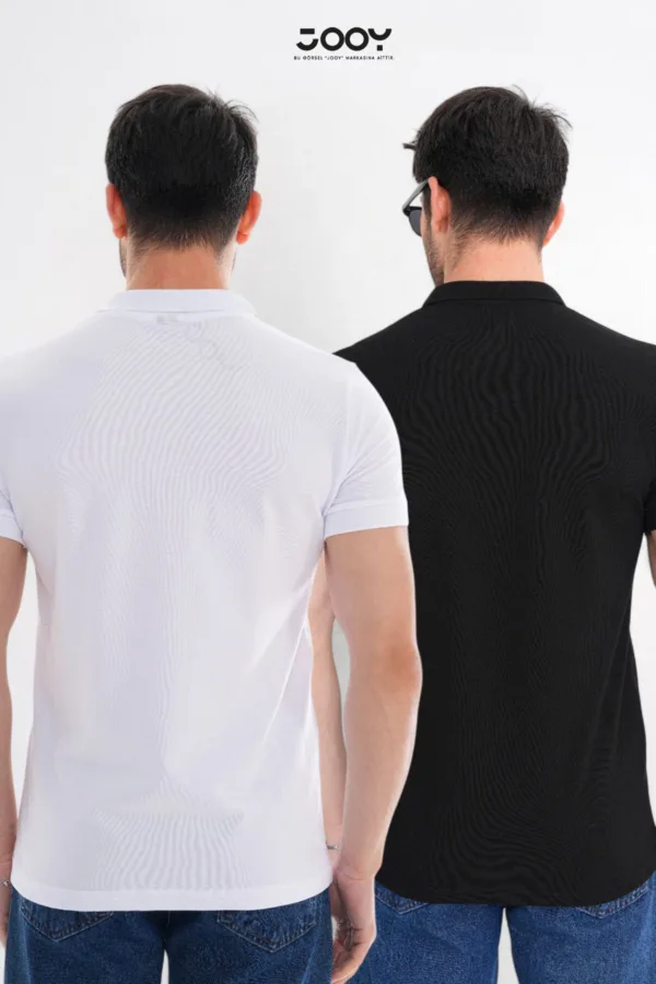 2'li Avantaj Paket Siyah - Beyaz %100 Pamuk Erkek Polo Yaka T-Shirt - 2XL-alttext2