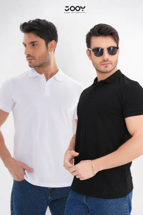 2’li Avantaj Paket Siyah – Beyaz %100 Pamuk Erkek Polo Yaka T-Shirt