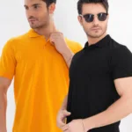 2'li Avantaj Paket Siyah - Hardal Sarısı %100 Pamuk Erkek Polo Yaka T-Shirt - S-alttext1