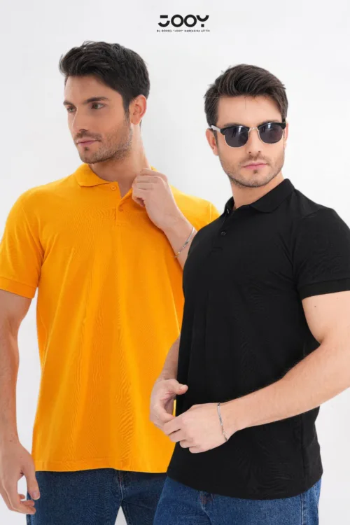 2’li Avantaj Paket Siyah – Hardal Sarısı %100 Pamuk Erkek Polo Yaka T-Shirt