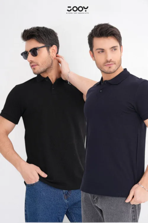 2’li Avantaj Paket Siyah – Lacivert %100 Pamuk Erkek Polo Yaka T-Shirt