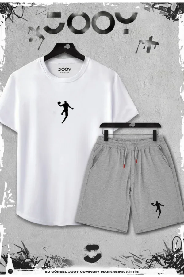 2'li Basketbolcu Slim Fit Beyaz Tshirt - Gri Şortlu Takım - XL-alttext1