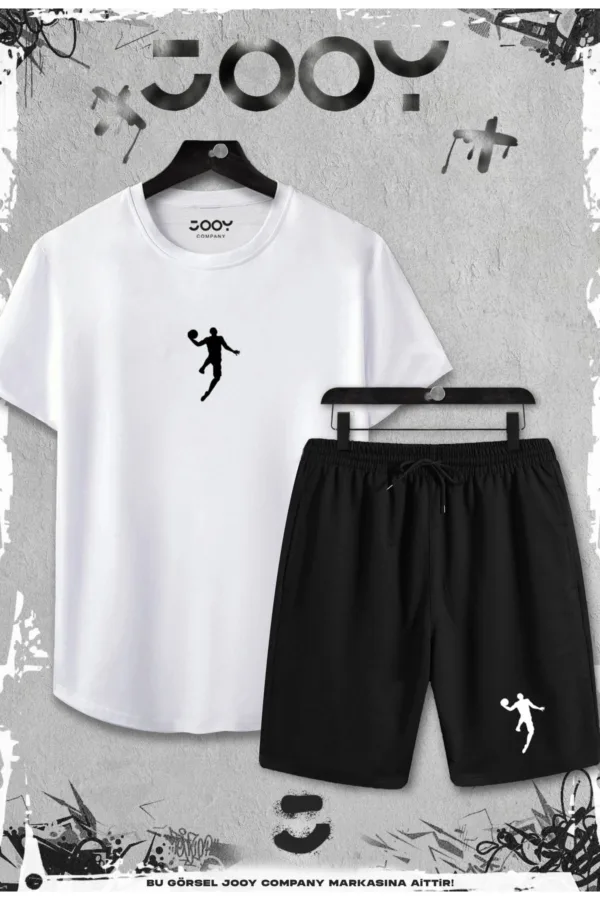 2'li Basketbolcu Slim Fit Beyaz Tshirt - Siyah Şortlu Takım - M-alttext1