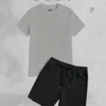 2'li Düz Baskısız Oversize Gri Tshirt - Siyah Penye Şortlu Takım - L-alttext1