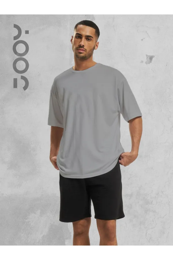 2'li Düz Baskısız Oversize Gri Tshirt - Siyah Penye Şortlu Takım - L-alttext3