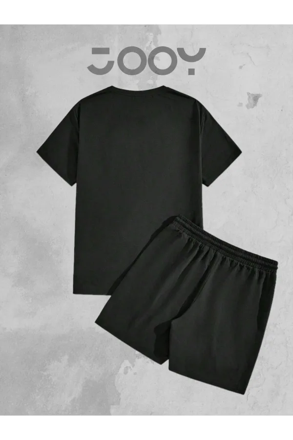2'li Düz Baskısız Oversize Siyah Tshirt - Siyah Penye Şortlu Takım - S-alttext2