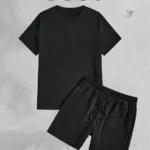2'li Düz Baskısız Oversize Siyah Tshirt - Siyah Penye Şortlu Takım - S-alttext1