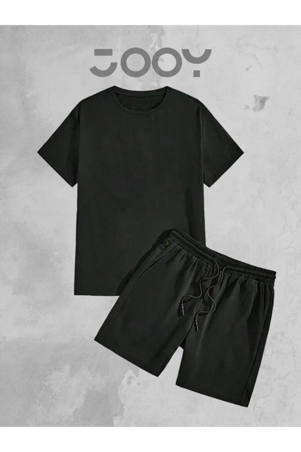2'li Düz Baskısız Oversize Siyah Tshirt - Siyah Penye Şortlu Takım - S-alttext1