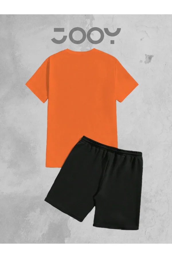 2'li Düz Baskısız Oversize Turuncu Tshirt - Siyah Penye Şortlu Takım - S-alttext2