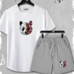 2'li Panda Baskılı Slim Fit Beyaz Tshirt - Gri Şortlu Takım - L-alttext1