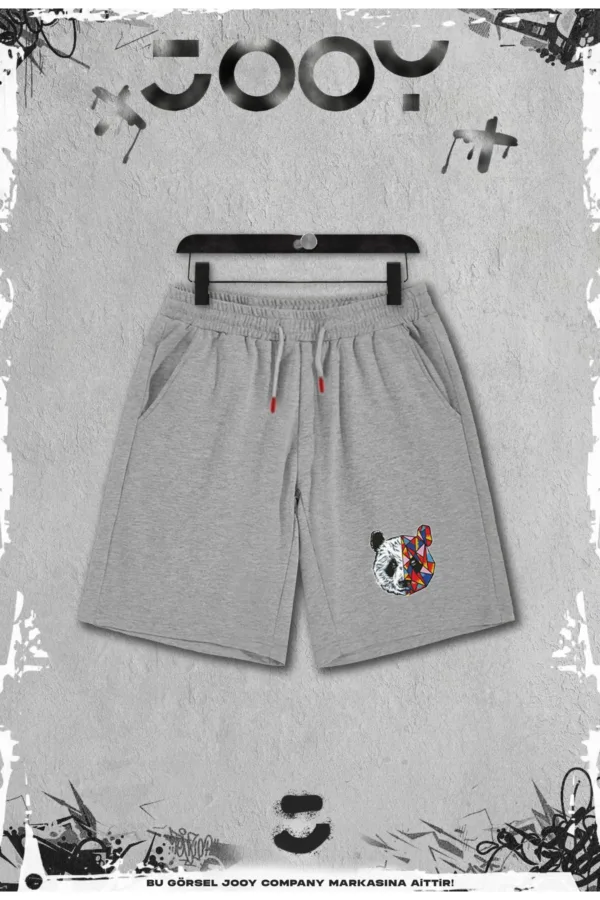2'li Panda Baskılı Slim Fit Beyaz Tshirt - Gri Şortlu Takım - L-alttext3