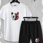 2'li Panda Baskılı Slim Fit Beyaz Tshirt - Siyah Şortlu Takım - M-alttext1