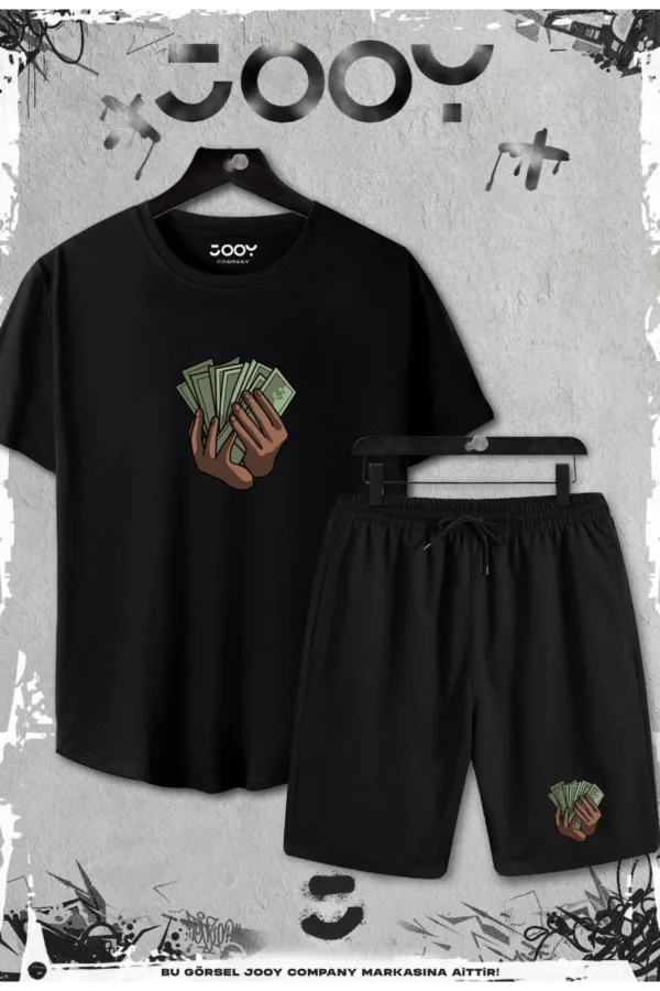2'li Para Tasarım Slim Fit Siyah Tshirt - Siyah Şortlu Takım - XL-alttext1