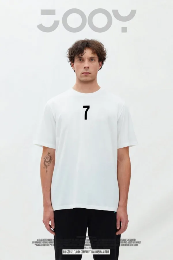 7 Numara Baskılı Beyaz Oversize Tshirt - M-alttext2