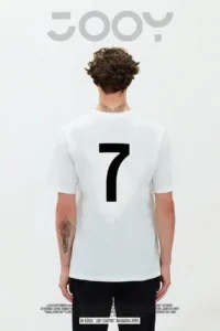 7 Numara Baskılı Beyaz Oversize Tshirt-alttext1