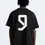 9 Numara Baskılı Siyah Oversize Tshirt - M-alttext1