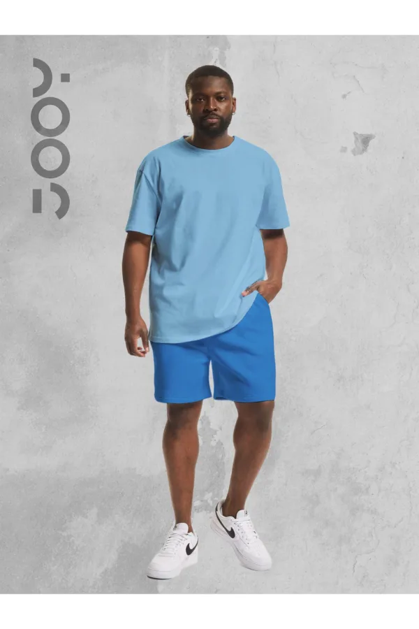 Açık Mavi Oversize Tshirt - Mavi Penye Şort Takım-alttext2
