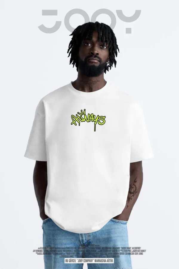 Always Smiling Tasarım Beyaz Oversize Tshirt - L-alttext2