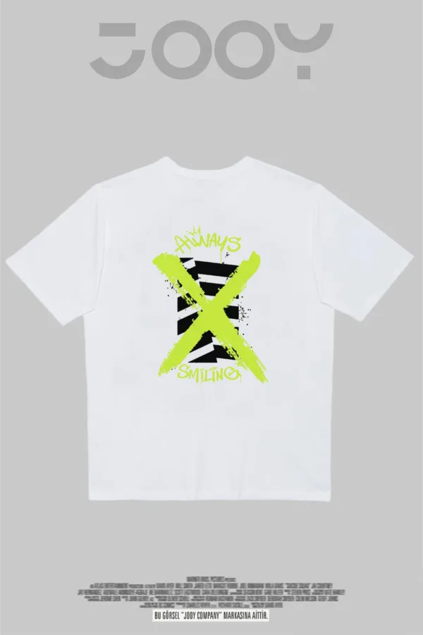 Always Smiling Tasarım Beyaz Oversize Tshirt - L-alttext3