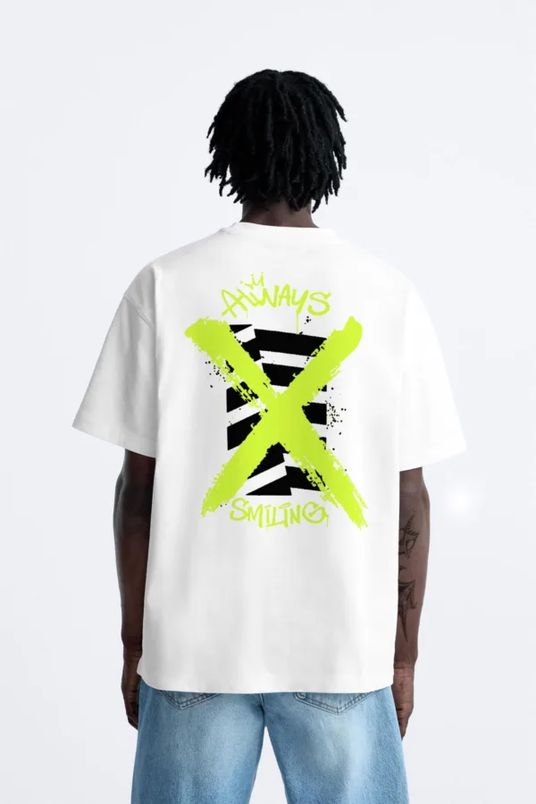 Always Smiling Tasarım Beyaz Oversize Tshirt - L-alttext1