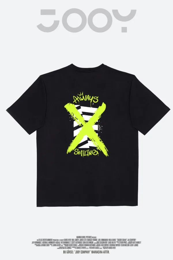 Always Smiling Tasarım Siyah Oversize Tshirt - XL-alttext3