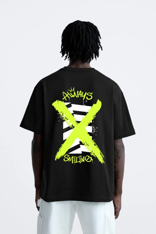 Always Smiling Tasarım Siyah Oversize Tshirt - XL-alttext1