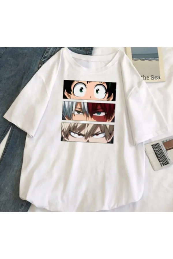 Anime Naruto My Hero Academia Oversize Beyaz Tshirt - M-alttext1